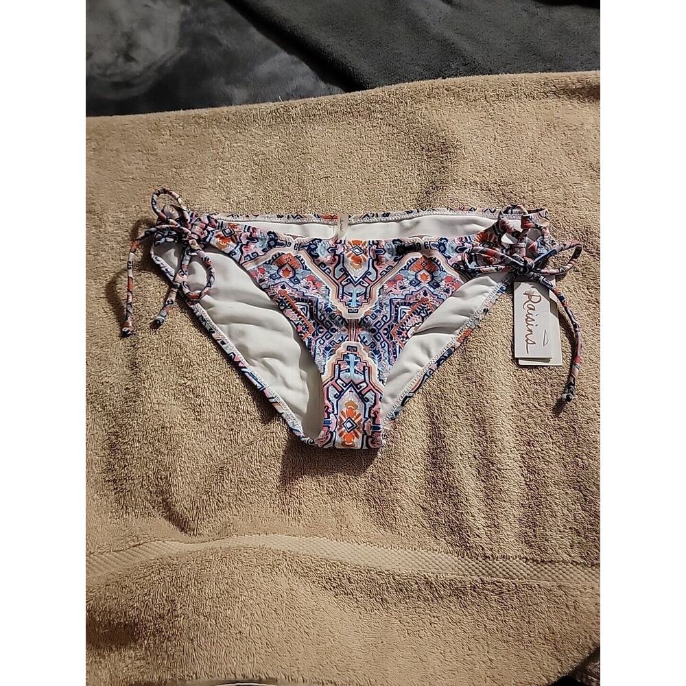 RAISINS Women's Blue Stretch Side Tie Aquarius Rising Bikini Swimsuit Bottom L